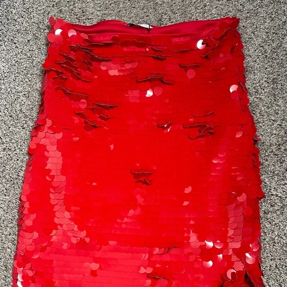 Zara Red Sequin Women's maxi Skirt size M new - Picture 5 of 8